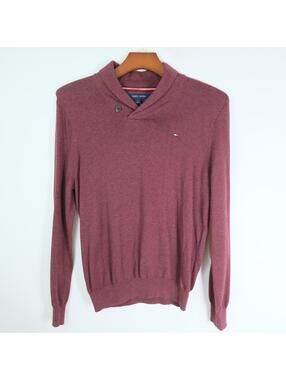 Tommy Hilfiger Men's Maroon Turtleneck Pullover Sweater Medium Premium Cotton